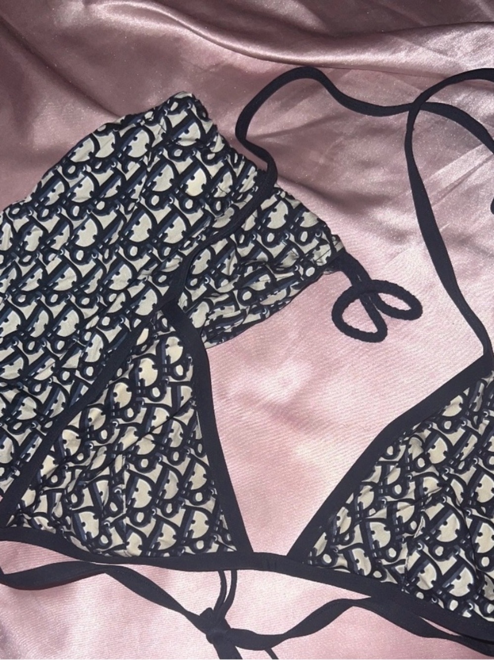 Dior Black & Cream Monogram Triangle Bikini Top